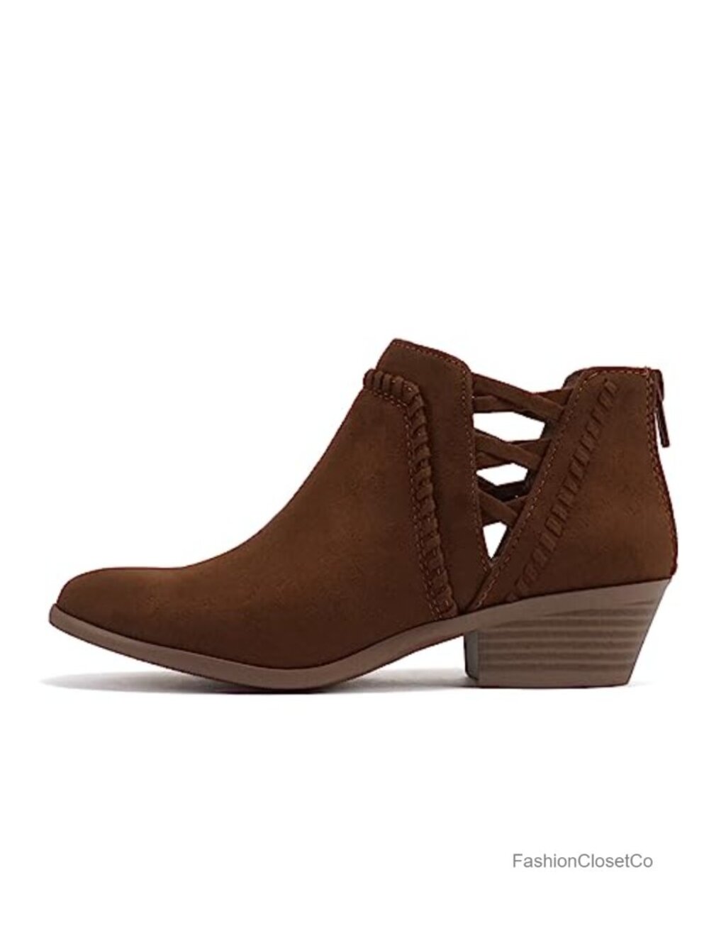 Low Ankle Heel Bootie with Elastic Cross Straps Wide Fit
